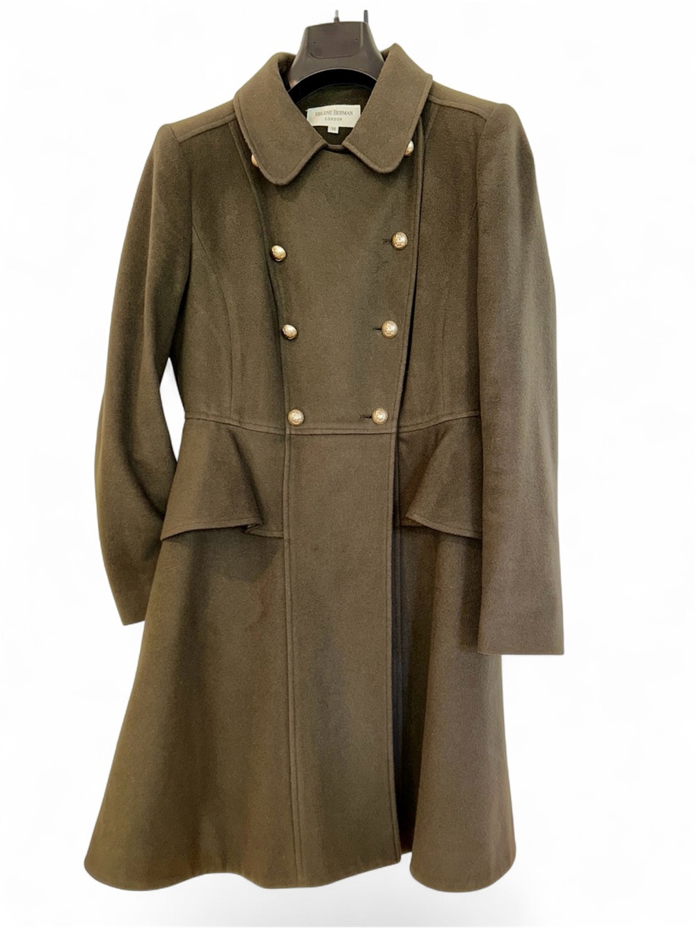 Helene Bernam Wool / Cashmere Peplum Military Coat - Olive - US 9/10.